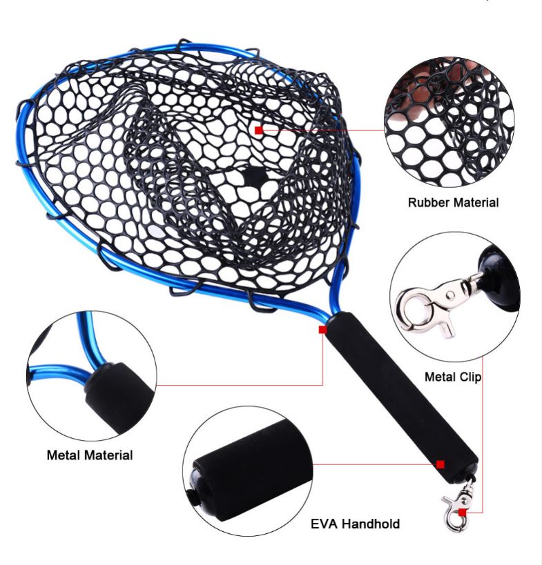 Light Weight Blue Trout Net Rubber Net Rudder Fishing